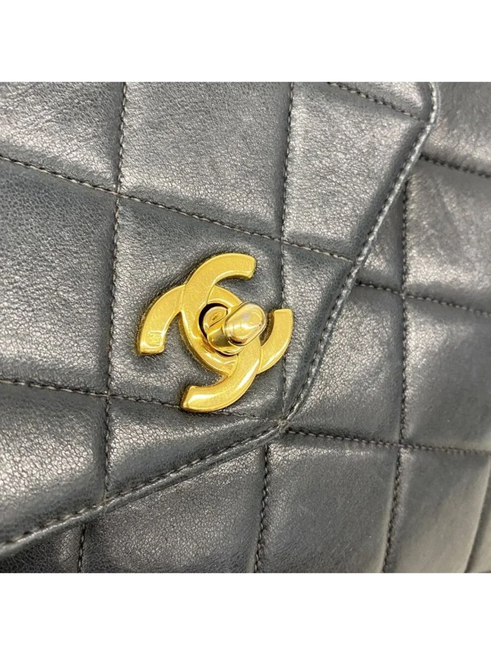 Chanel Handbag Quilted Lambskin Black Gold